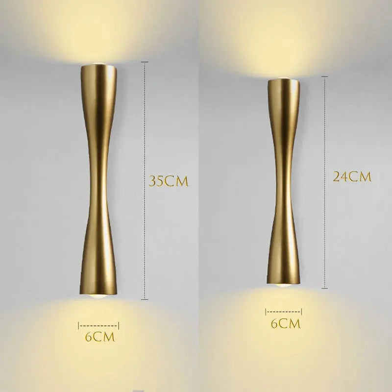 Gold Wall Lamp Nordic Up Down Hourglass Waterproof Indoor Outdoor Sconce Wall Light