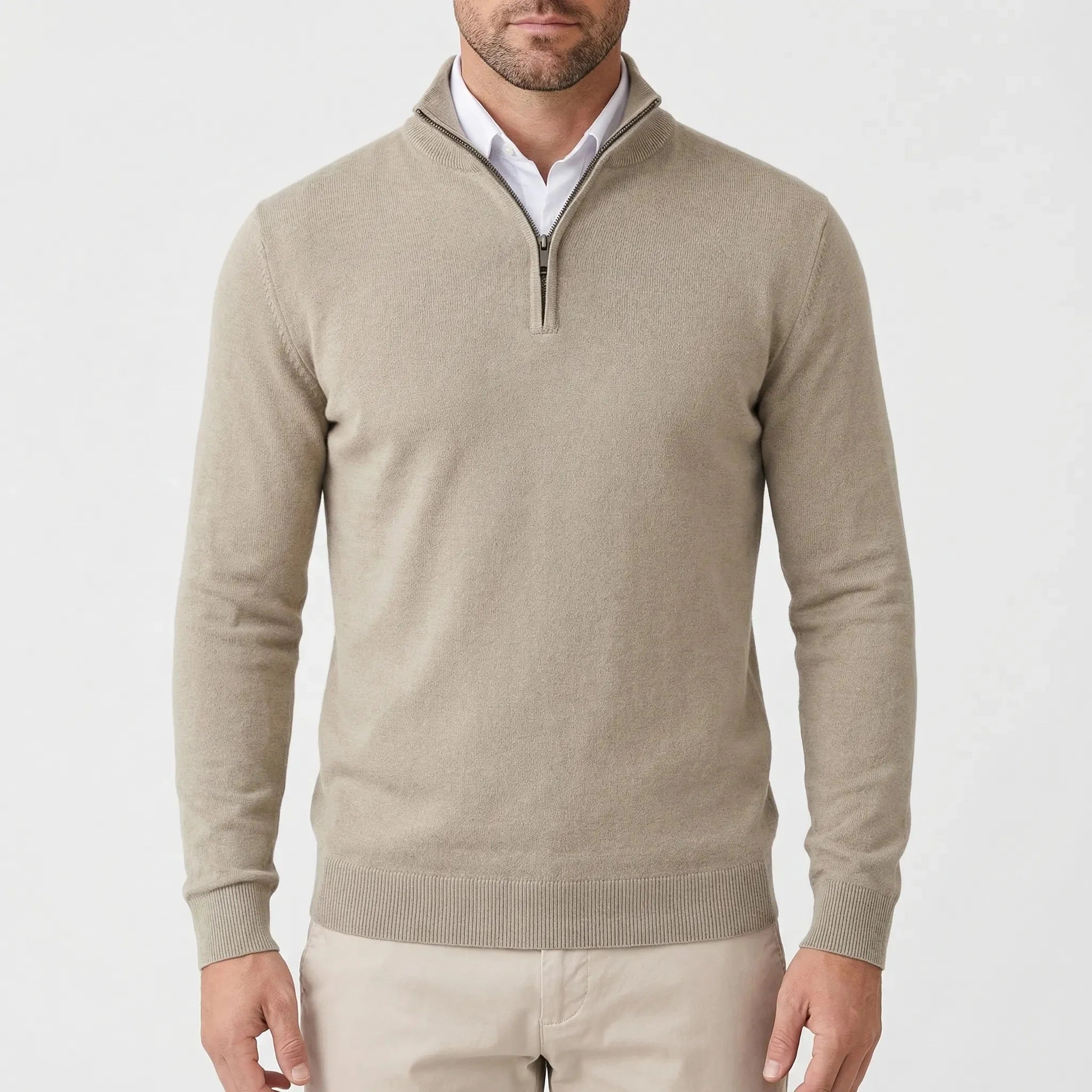 Cozy Knit Sweater for Men with Mock Neck Long Sleeve Quarter Zip Ribbed Business Style