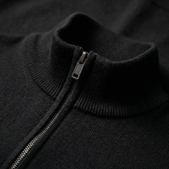 Cozy Knit Sweater for Men with Mock Neck Long Sleeve Quarter Zip Ribbed Business Style