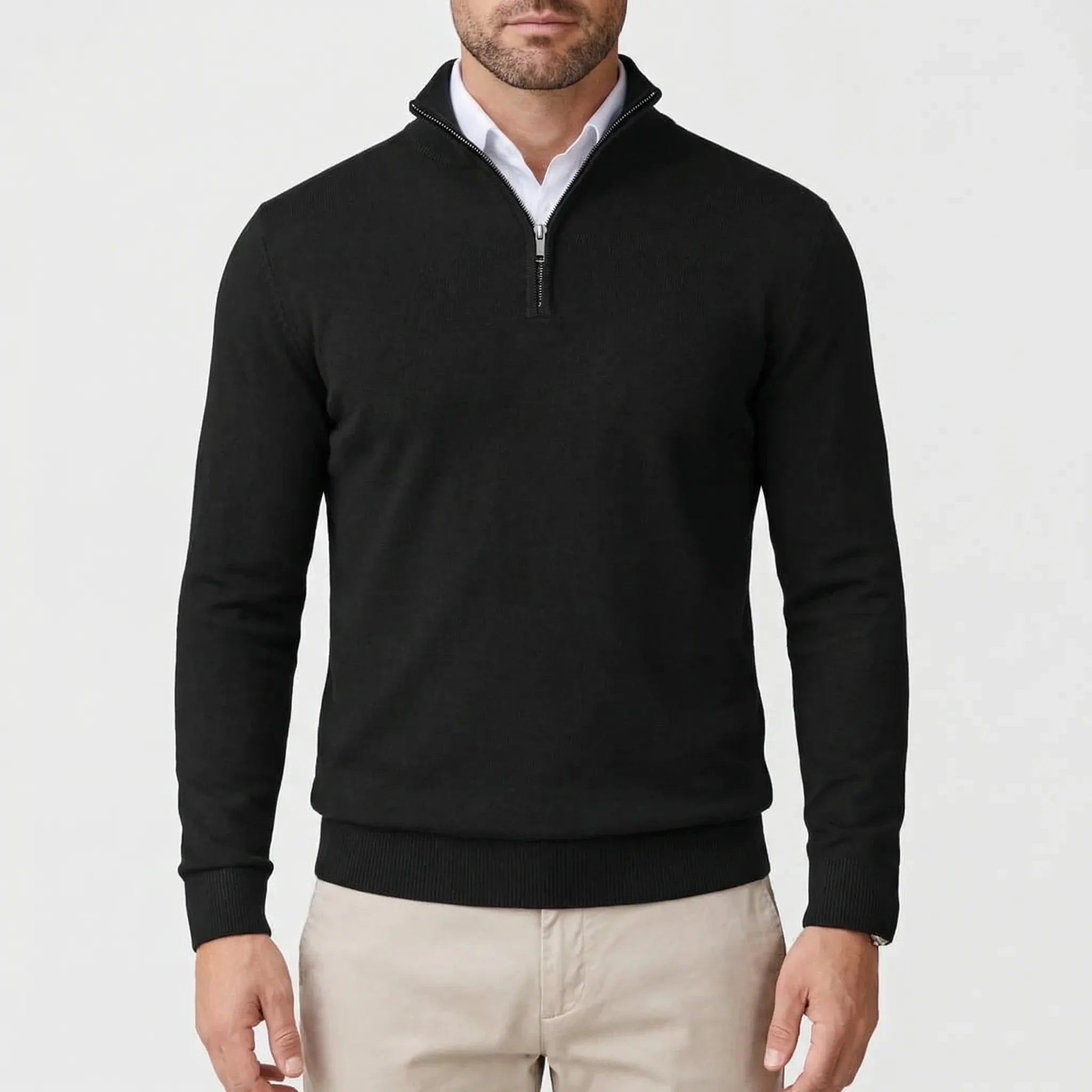 Cozy Knit Sweater for Men with Mock Neck Long Sleeve Quarter Zip Ribbed Business Style