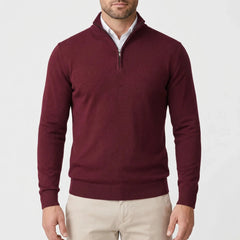 Cozy Knit Sweater for Men with Mock Neck Long Sleeve Quarter Zip Ribbed Business Style