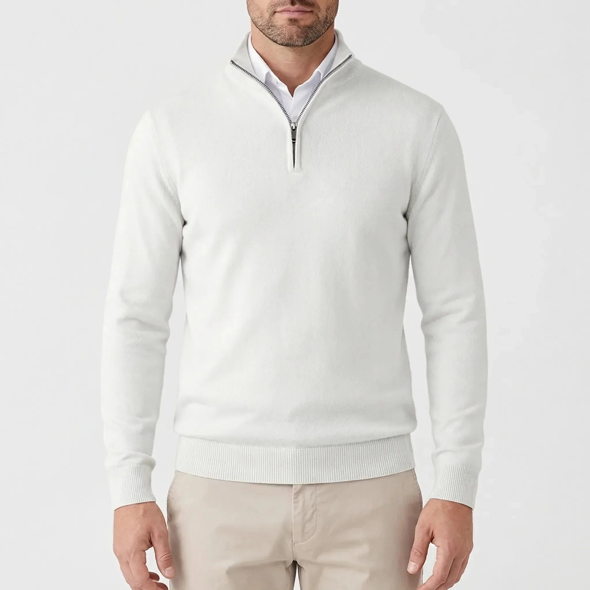 Cozy Knit Sweater for Men with Mock Neck Long Sleeve Quarter Zip Ribbed Business Style