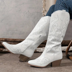 Stylish Embroidered Cowboy Boots for Women with Pointed Toe Stacked Heel Western Style