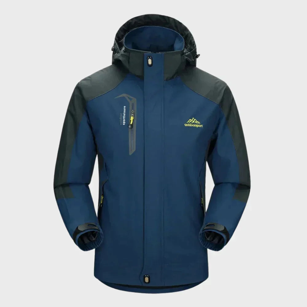 Stylish Shell Jacket for Men with Hooded Collar Long Sleeve Zip Up Colorblock Outdoor Style