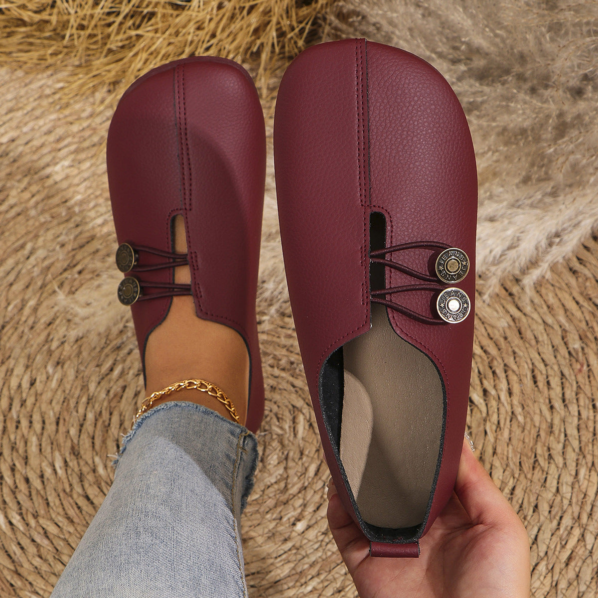 Comfortable Leather Ballet Flats for Women with Round Toe Slip On Lightweight Breathable Style