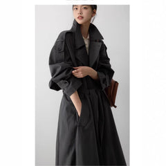 Effortless Oversized Trench Coat for Women with Notched Lapel Long Sleeve Belted Maxi Length Style