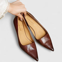 Elegant Kitten Heels for Women with Pointed Toe Slip On Leather Pump Style