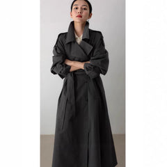 Effortless Oversized Trench Coat for Women with Notched Lapel Long Sleeve Belted Maxi Length Style