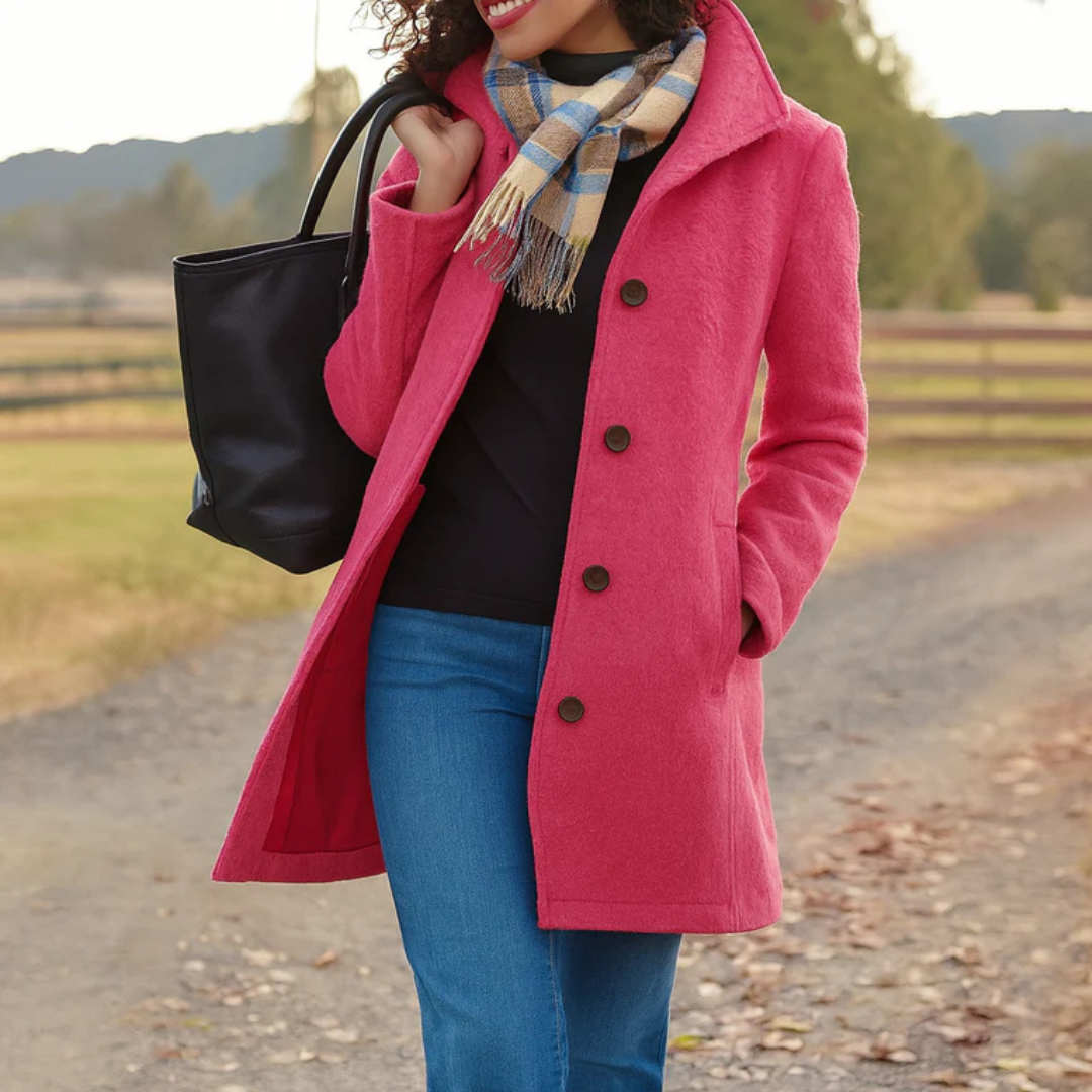 Elegant Wool Winter Coat for Women with Notch Collar Long Sleeve Button Front Tailored Style