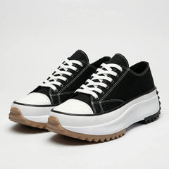 Stylish Platform Sneakers for Women with Round Toe Lace Up Canvas Cap Toe Flatform Style