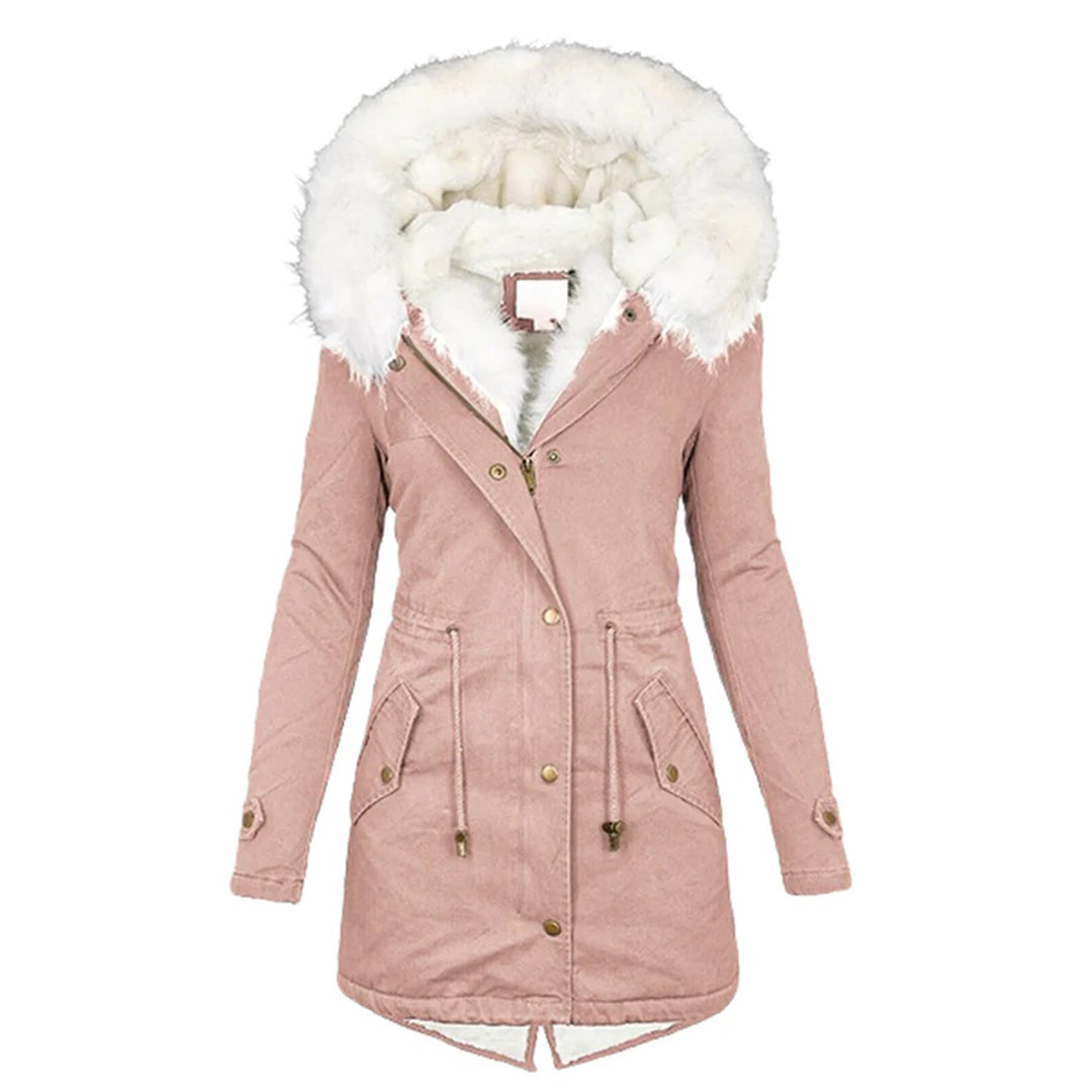 Warm Faux Fur Coat for Women with Fur Trim Hood Long Sleeve Sherpa Lined Parka Style