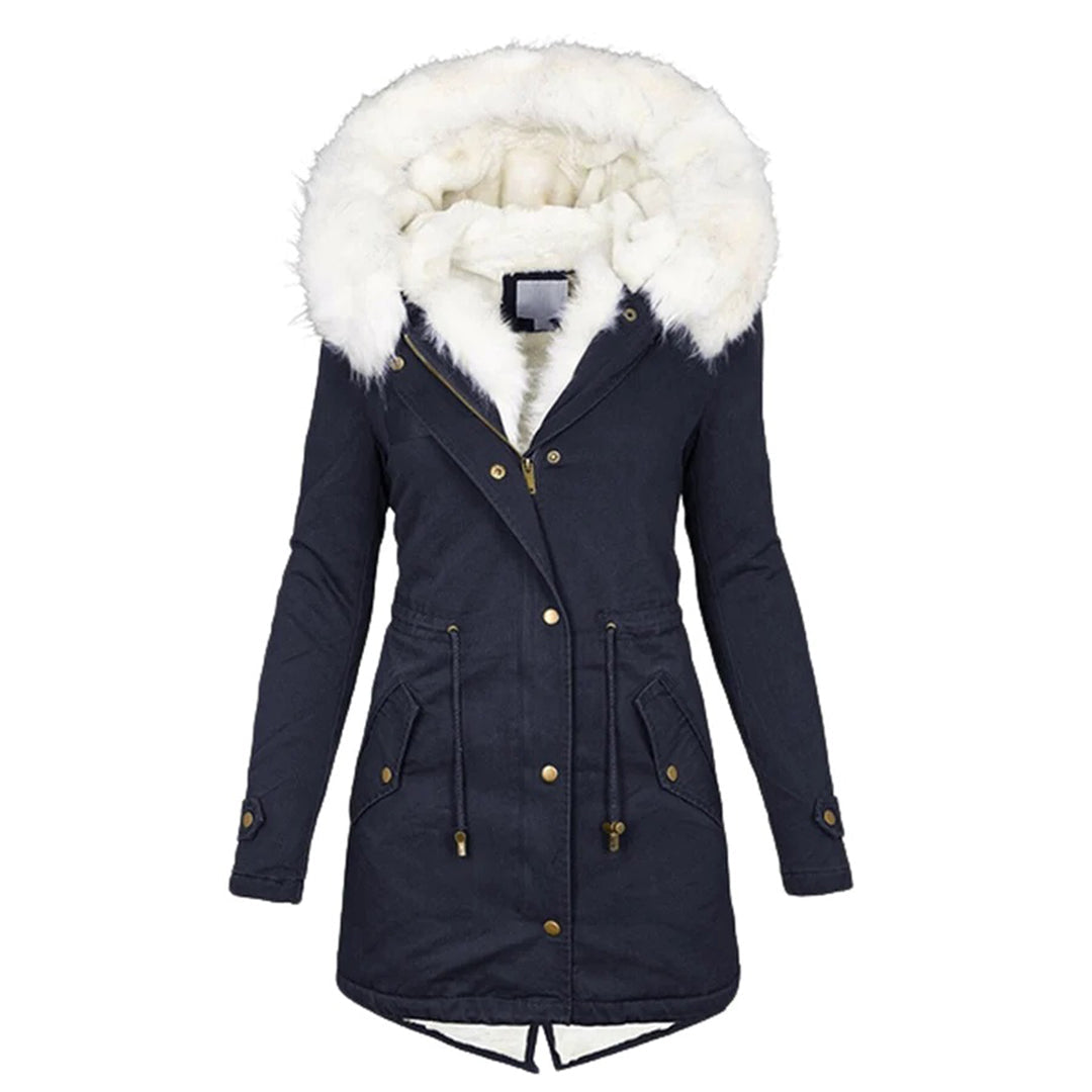 Warm Faux Fur Coat for Women with Fur Trim Hood Long Sleeve Sherpa Lined Parka Style
