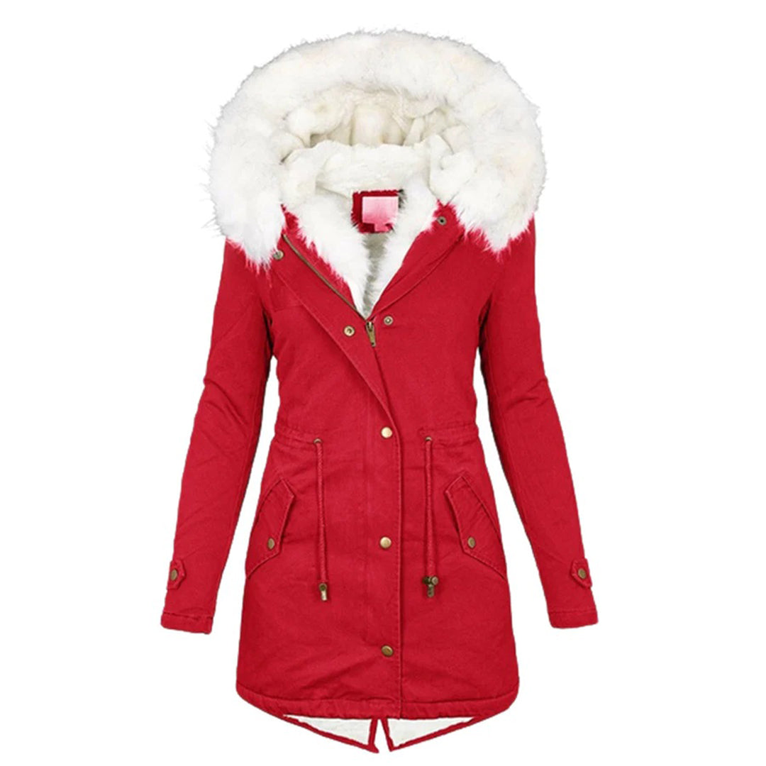 Warm Faux Fur Coat for Women with Fur Trim Hood Long Sleeve Sherpa Lined Parka Style