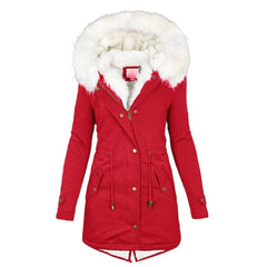 Warm Faux Fur Coat for Women with Fur Trim Hood Long Sleeve Sherpa Lined Parka Style
