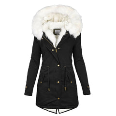 Warm Faux Fur Coat for Women with Fur Trim Hood Long Sleeve Sherpa Lined Parka Style