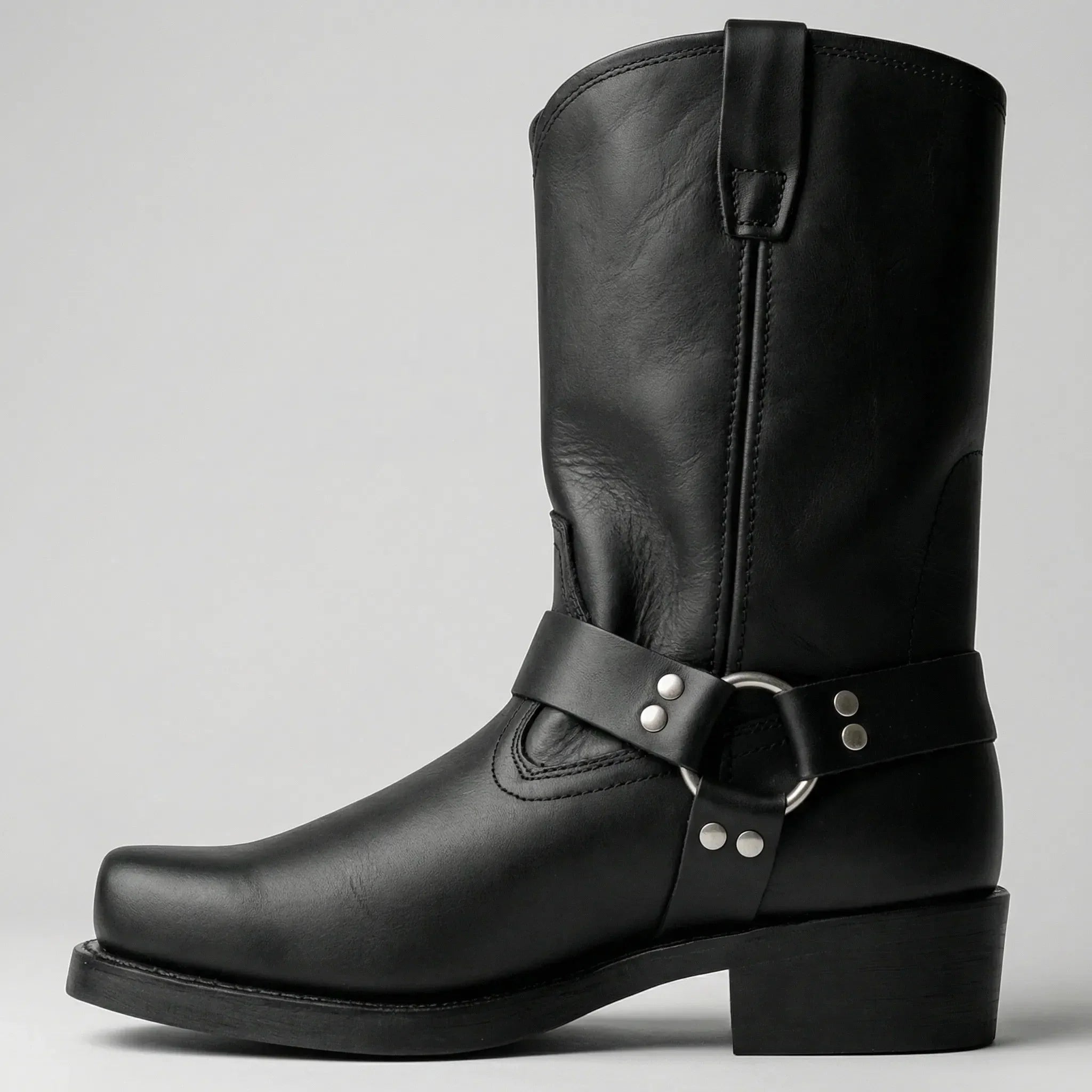 Stylish Western Boots for Women with Square Toe Harness Ring Block Heel Mid Calf Cowboy Style