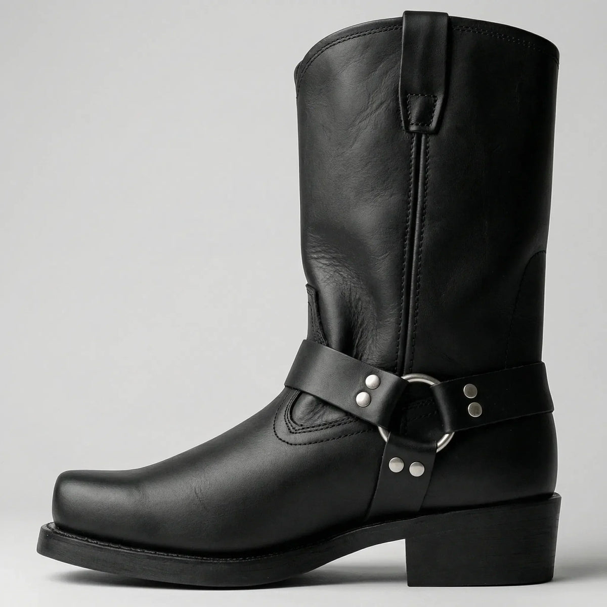 Stylish Western Boots for Women with Square Toe Harness Ring Block Heel Mid Calf Cowboy Style