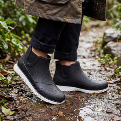 Women's Slip-On Ankle Rain Boots Rubber Rain Shoes Chunky Wedge Sole Round Toe Pull-On