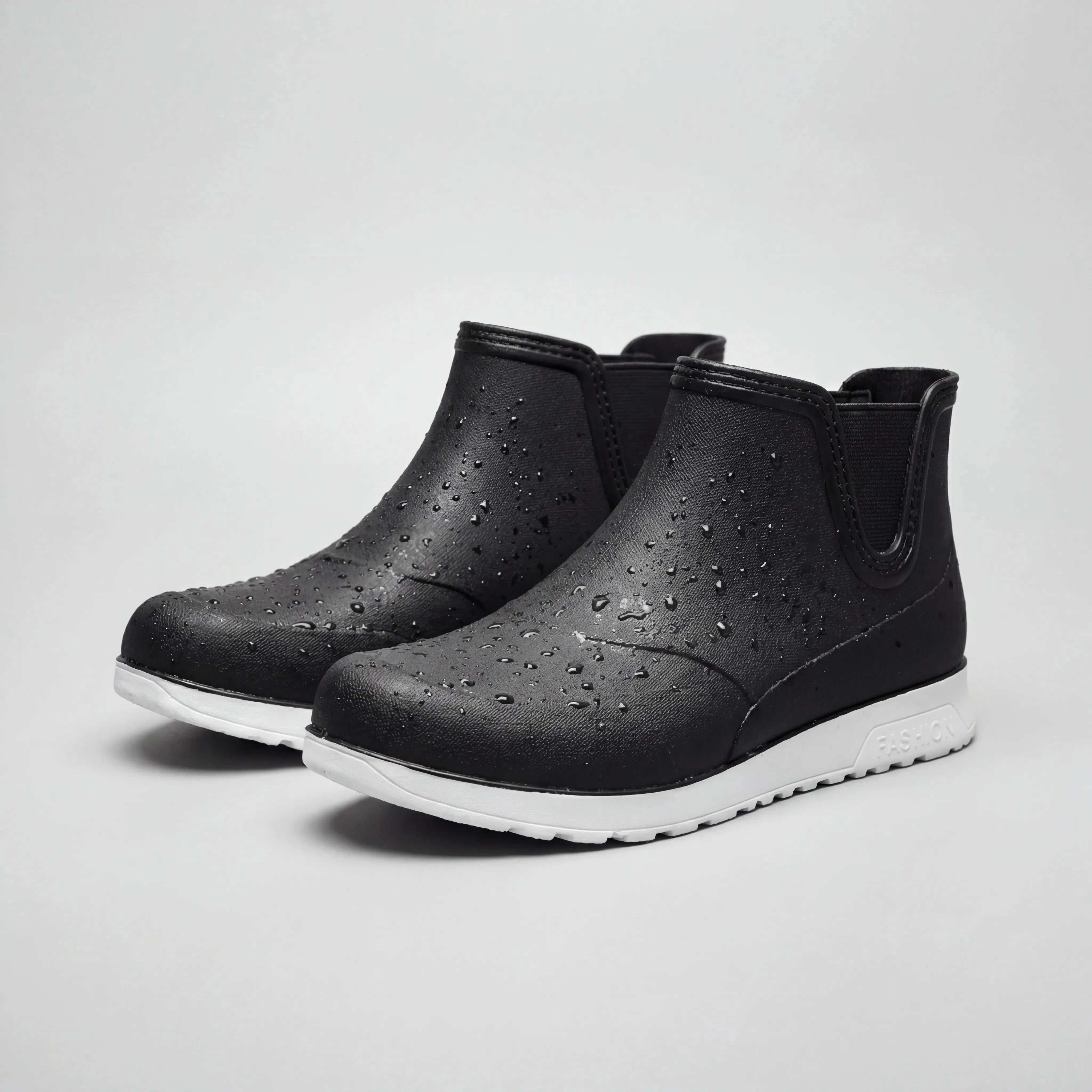 Women's Slip-On Ankle Rain Boots Rubber Rain Shoes Chunky Wedge Sole Round Toe Pull-On