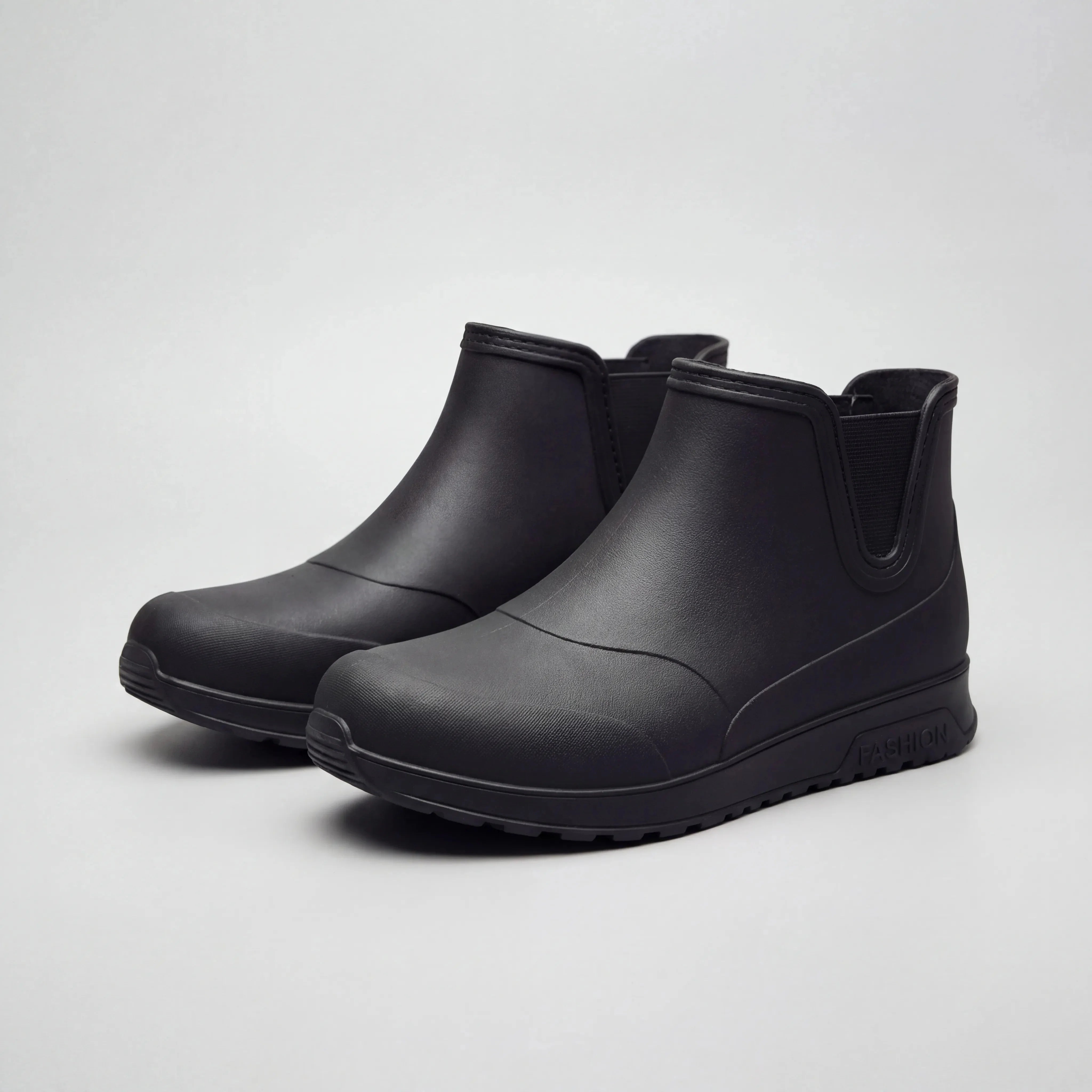 Women's Slip-On Ankle Rain Boots Rubber Rain Shoes Chunky Wedge Sole Round Toe Pull-On