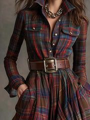 Effortless Plaid Maxi Shirt Dress for Women with Belted Flowing Style