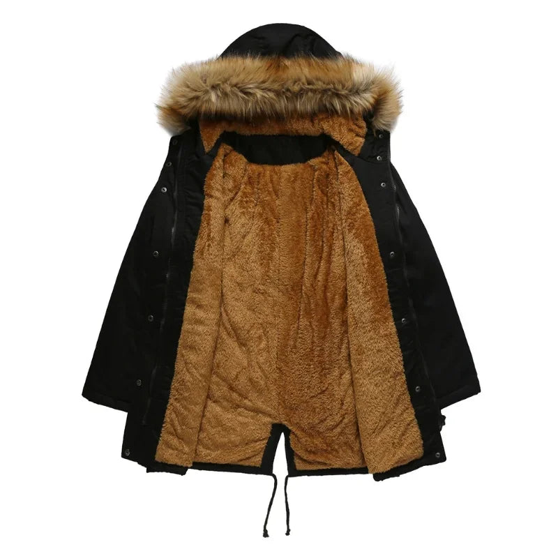 Cozy Faux Fur Coat for Women with Hooded Fleece Lined Long Sleeve Drawstring Parka Style