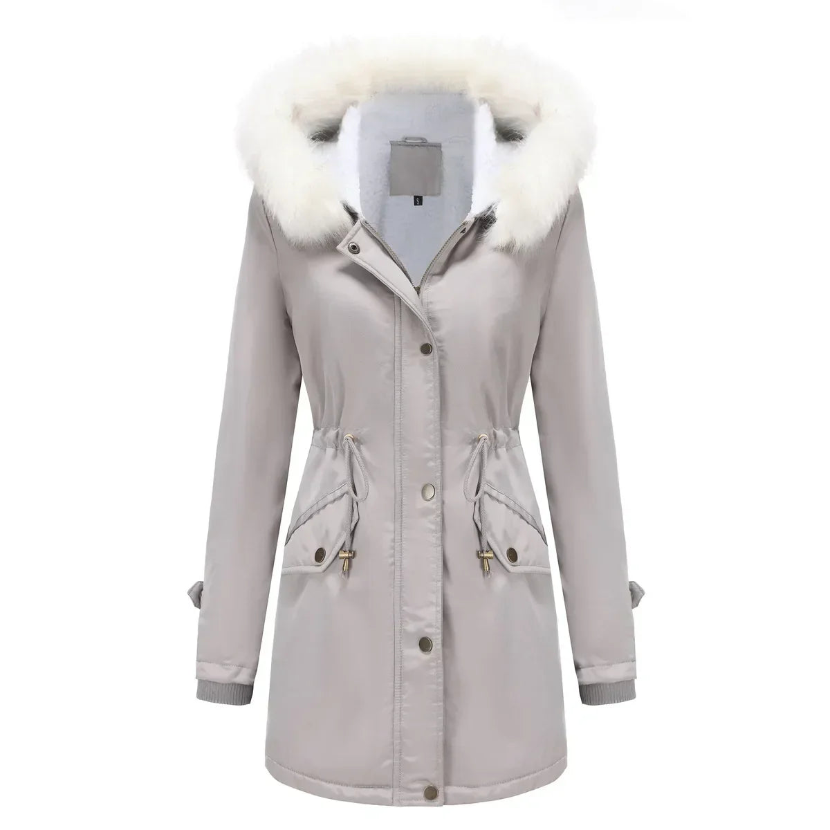 Cozy Faux Fur Trim Parka Jacket for Women with Hooded Long Sleeve Drawstring Waist Relaxed Style