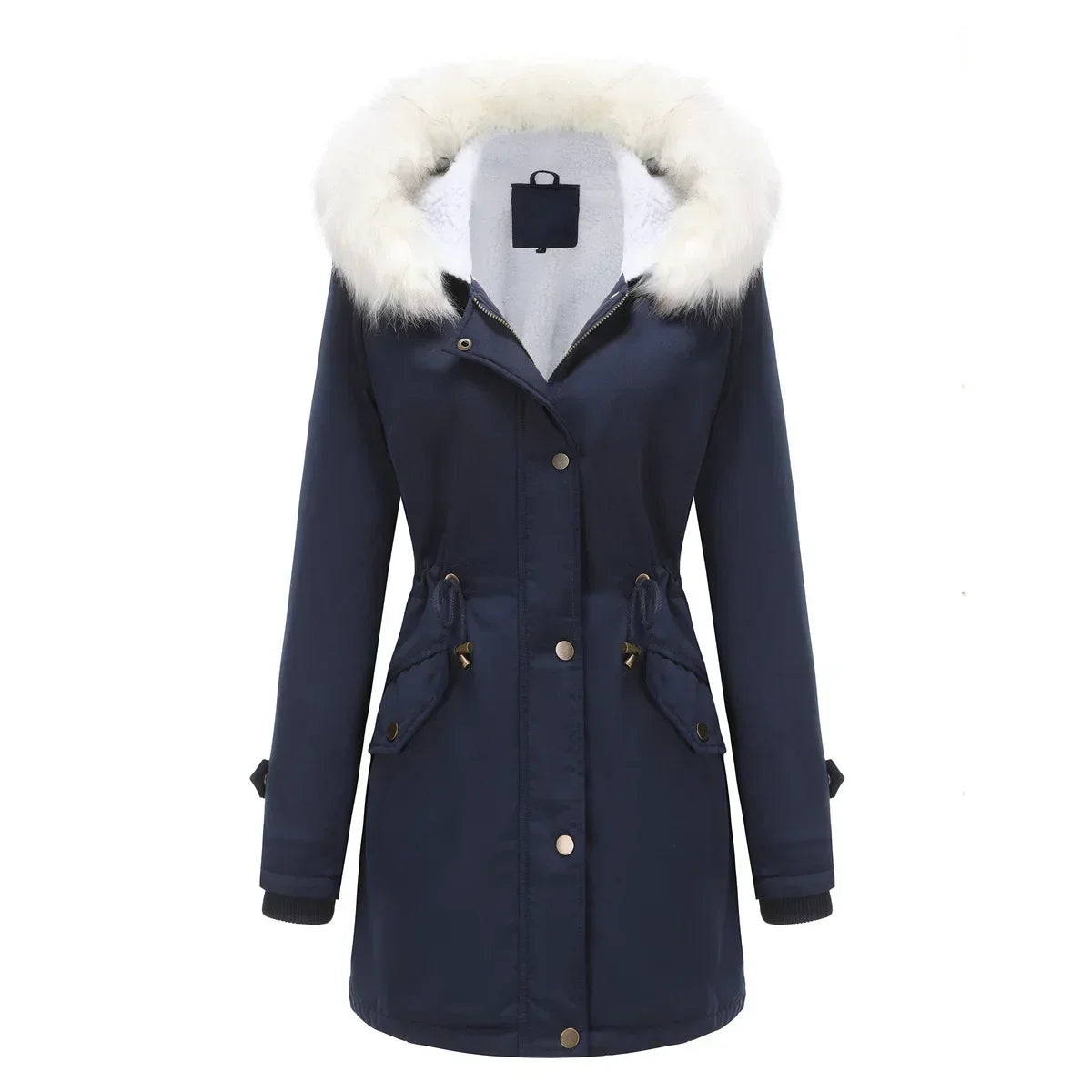 Cozy Faux Fur Trim Parka Jacket for Women with Hooded Long Sleeve Drawstring Waist Relaxed Style