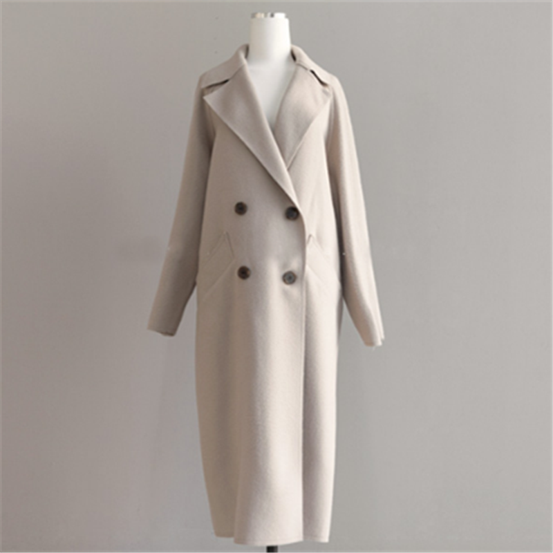Cozy Wool Trench Coat for Women with Notched Lapel Long Sleeve Tie Belt Oversized Style