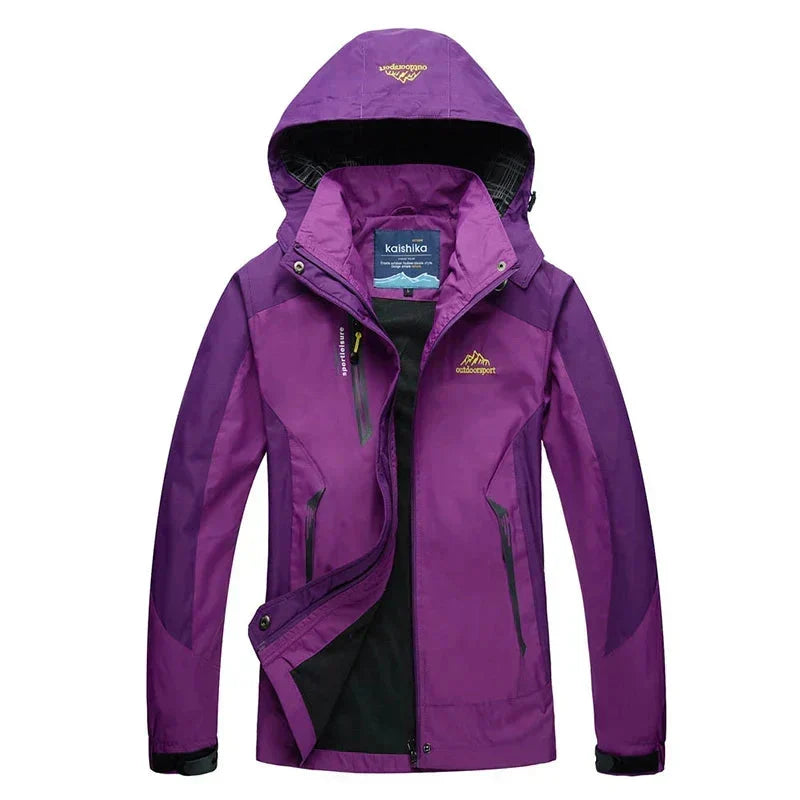 Stylish Ski Jacket for Women with Hooded Collar Long Sleeve Zip Up Colorblock Outdoor Style
