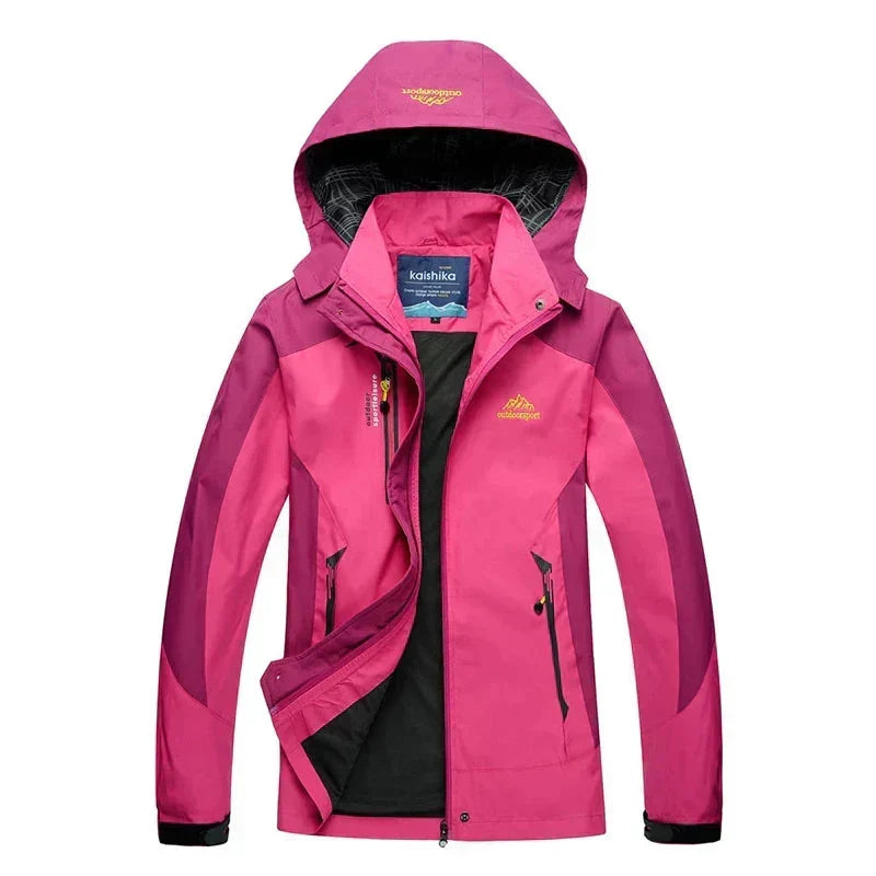 Stylish Ski Jacket for Women with Hooded Collar Long Sleeve Zip Up Colorblock Outdoor Style