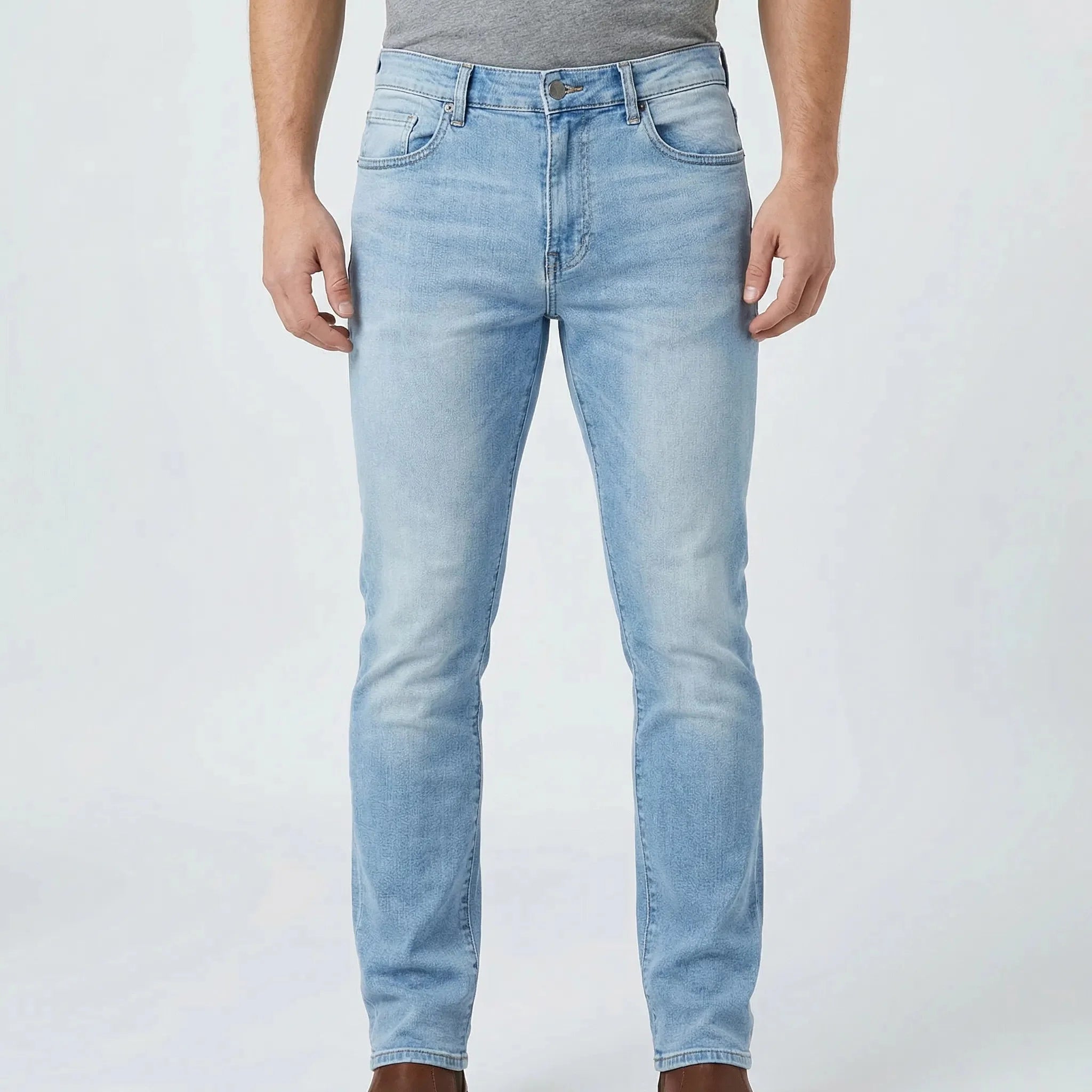 Comfortable Jeans for Men with Slim Fit Tapered Stretch Denim Five Pocket Style