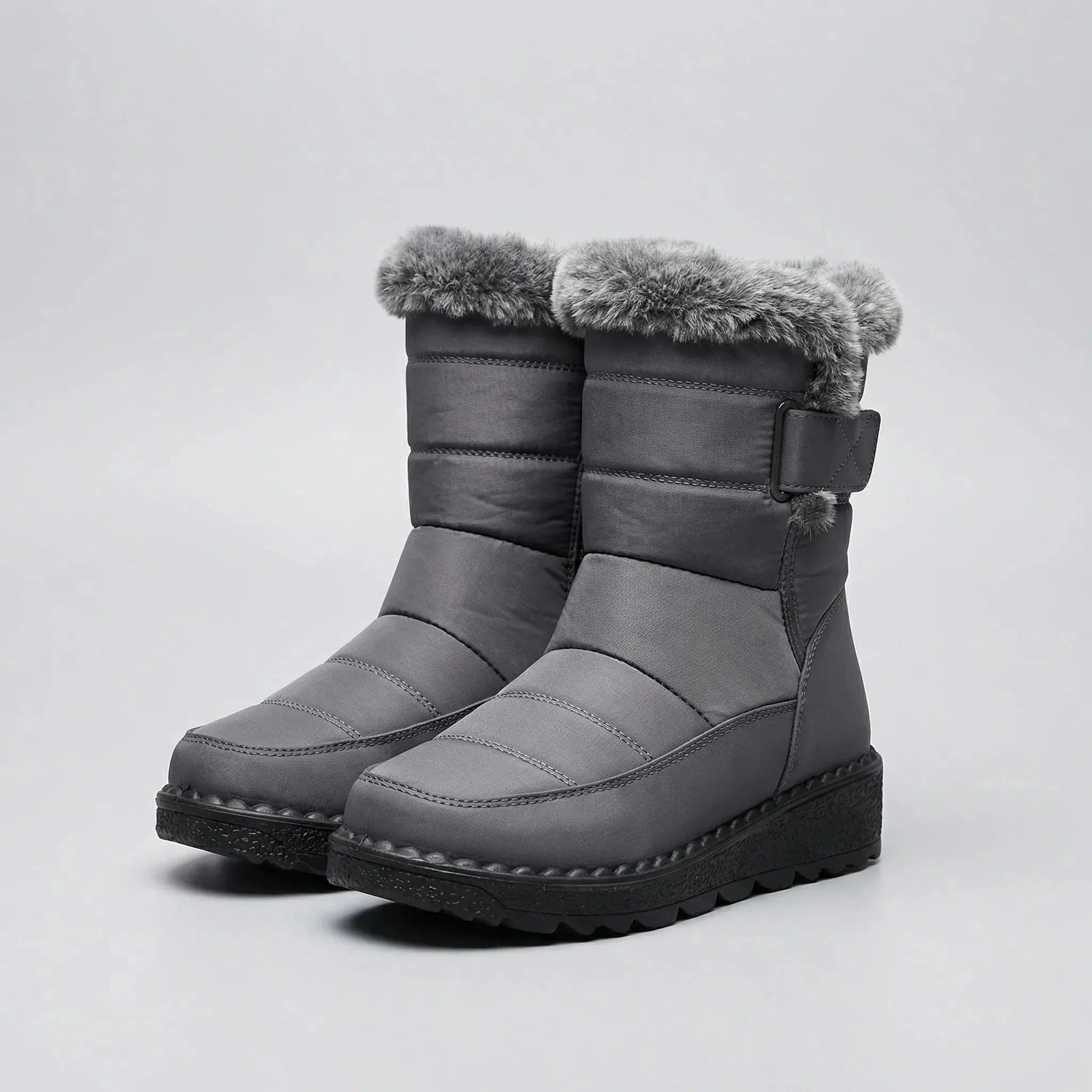 Women's Quilted Mid-Calf Winter Snow Boots Fur-Cuffed Warm Lined Platform Toggle