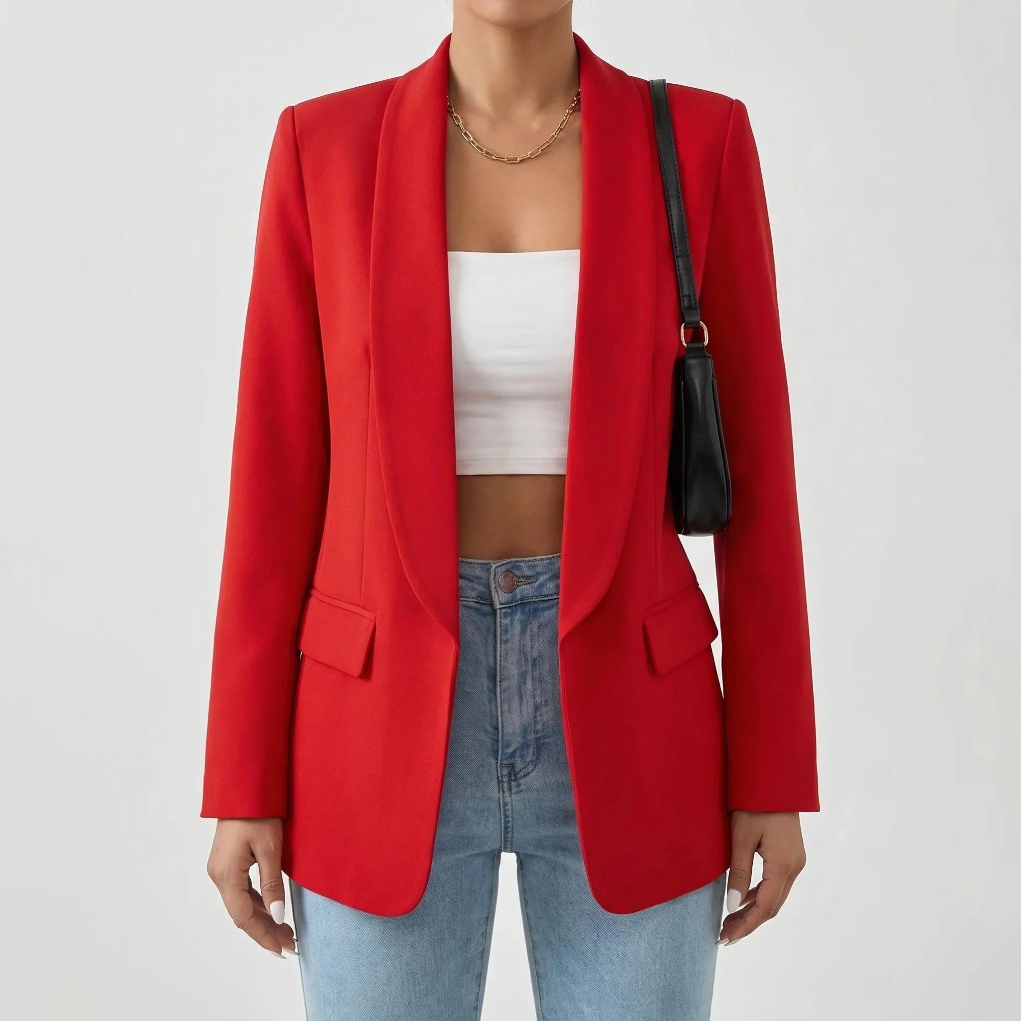 Elegant Blazer for Women with Shawl Collar Long Sleeve One Button Open Front Longline Style