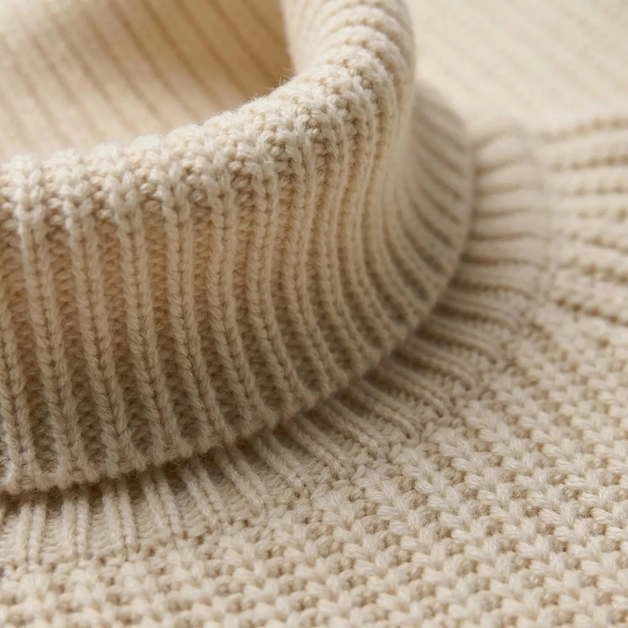Cozy Beige Turtleneck Sweater for Men with Long Sleeve Ribbed Chunky Roll Neck Winter Style