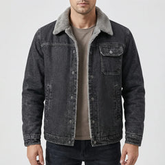 Warm Denim Jacket for Men with Sherpa Collar Long Sleeve Button Up Sherpa Lined Trucker Style