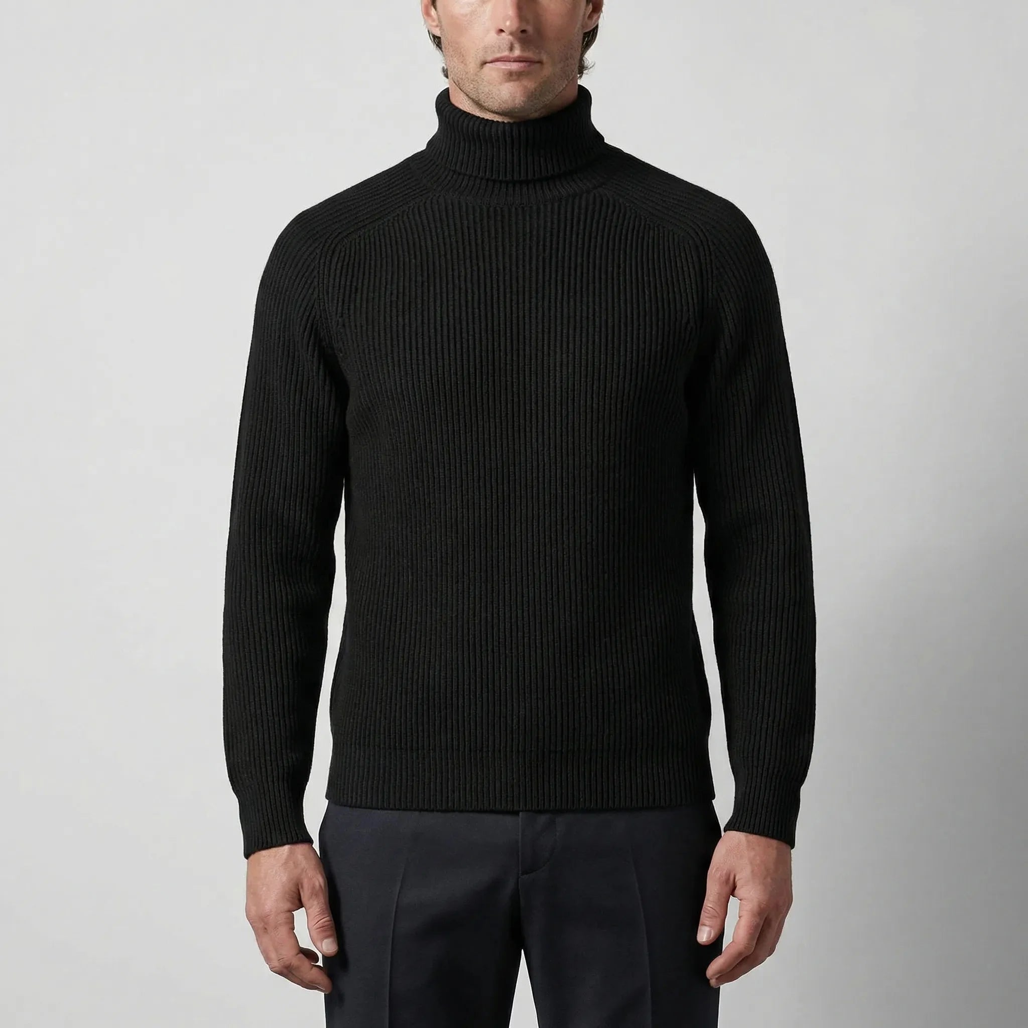 Cozy Ribbed Knit Turtleneck Sweater for Men with Roll Neck Long Sleeve Pullover Winter Style