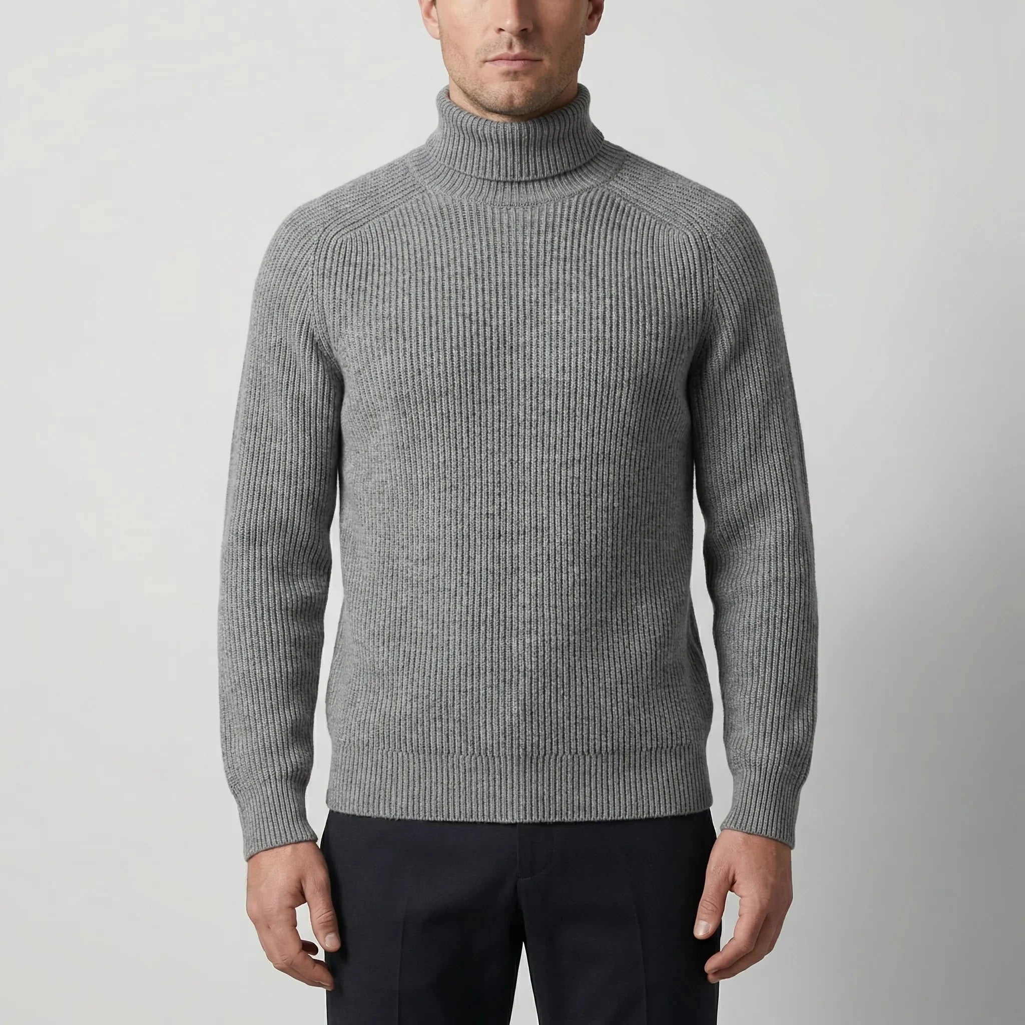 Cozy Ribbed Knit Turtleneck Sweater for Men with Roll Neck Long Sleeve Pullover Winter Style