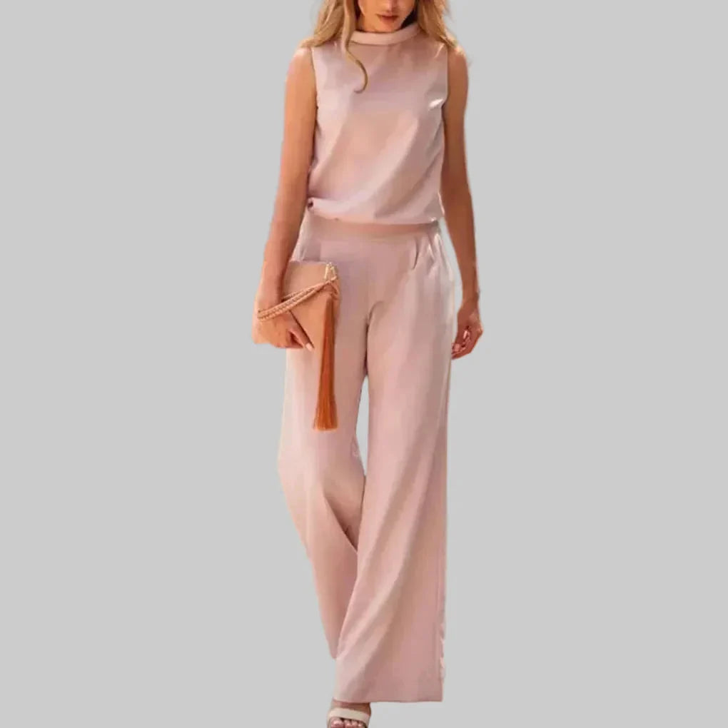 Elegant Jumpsuit for Women with Mock Neck Sleeveless Wide Leg High Waist Summer Style
