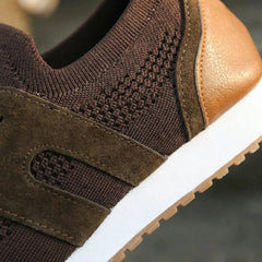 Comfortable Knit Sneakers for Women with Round Toe Lace Up Suede Trim Cushioned Low Top Style