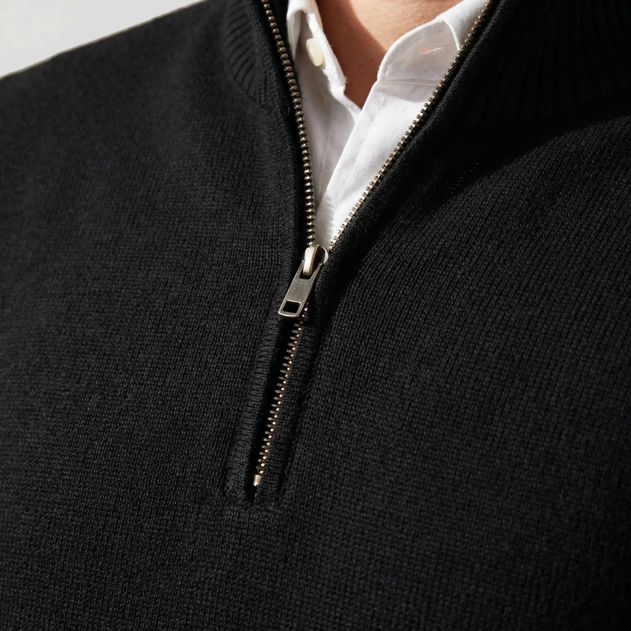 Cozy Knit Sweater for Men with Stand Collar Long Sleeve Half Zip Ribbed Casual Style