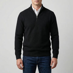 Cozy Knit Sweater for Men with Stand Collar Long Sleeve Half Zip Ribbed Casual Style