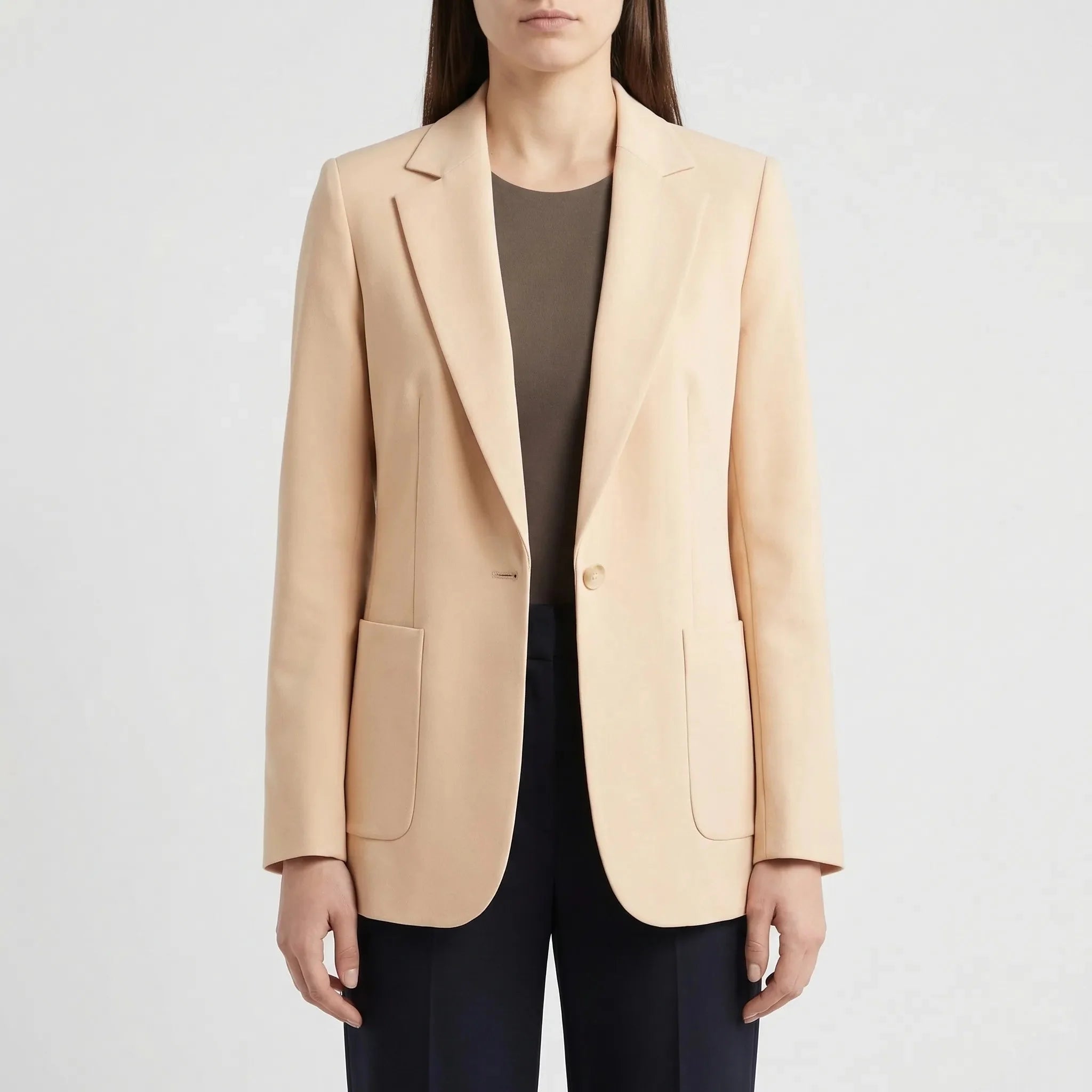 Effortless Blazer for Women with Notched Lapel Long Sleeve Open Front Patch Pocket Longline Style