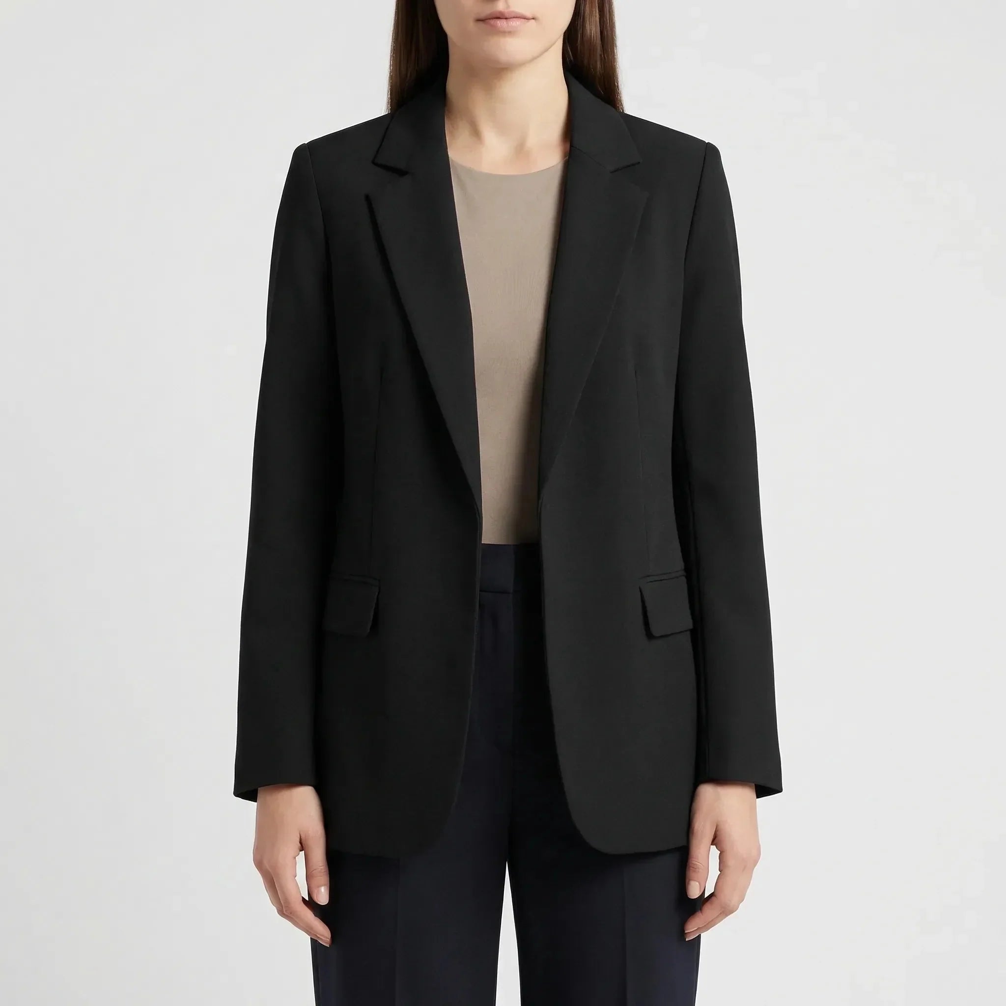 Effortless Blazer for Women with Notched Lapel Long Sleeve Open Front Patch Pocket Longline Style