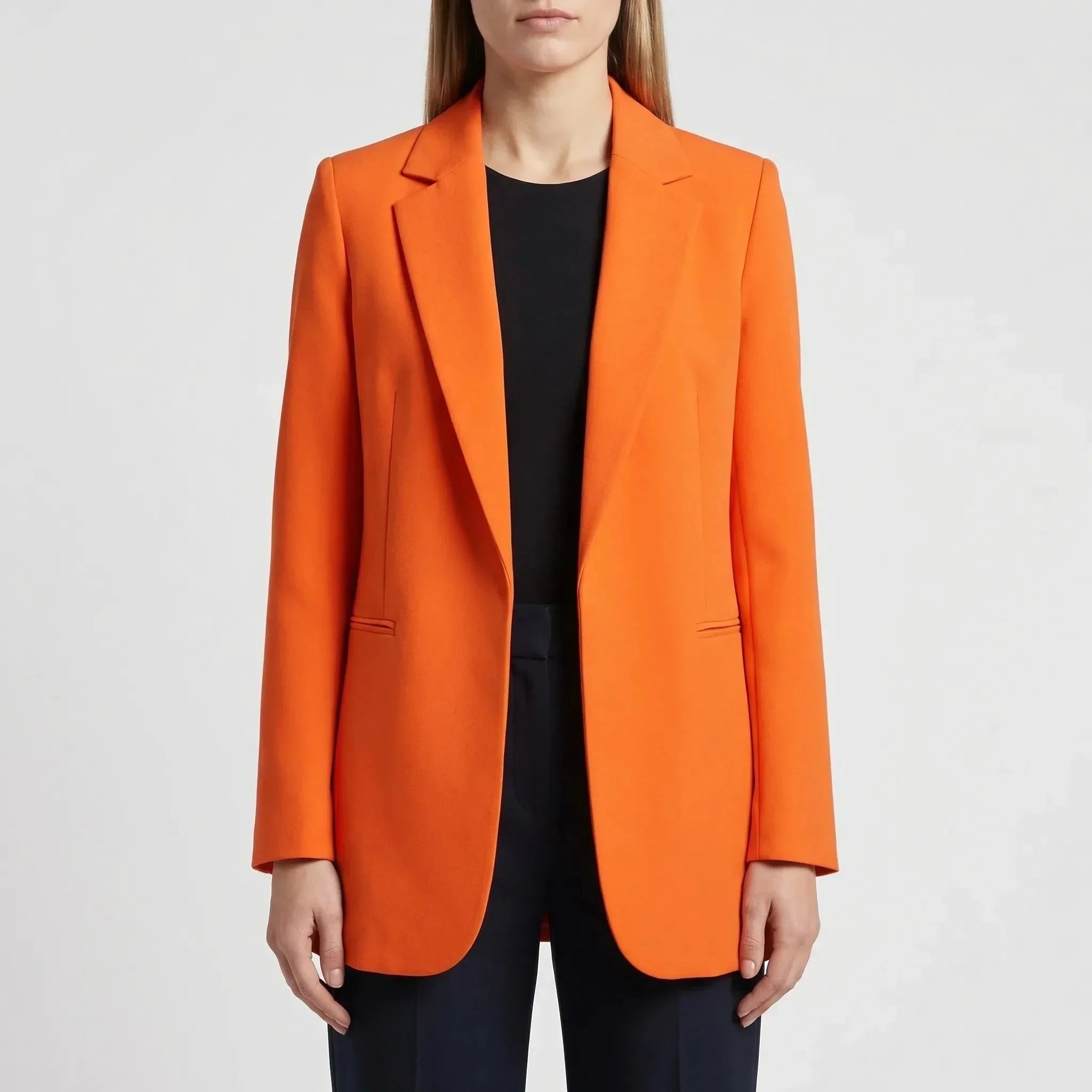 Effortless Blazer for Women with Notched Lapel Long Sleeve Open Front Patch Pocket Longline Style