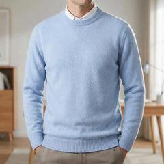 Cozy Fine Knit Crew Neck Sweater for Men with Round Neck Long Sleeve Pullover Slim Style