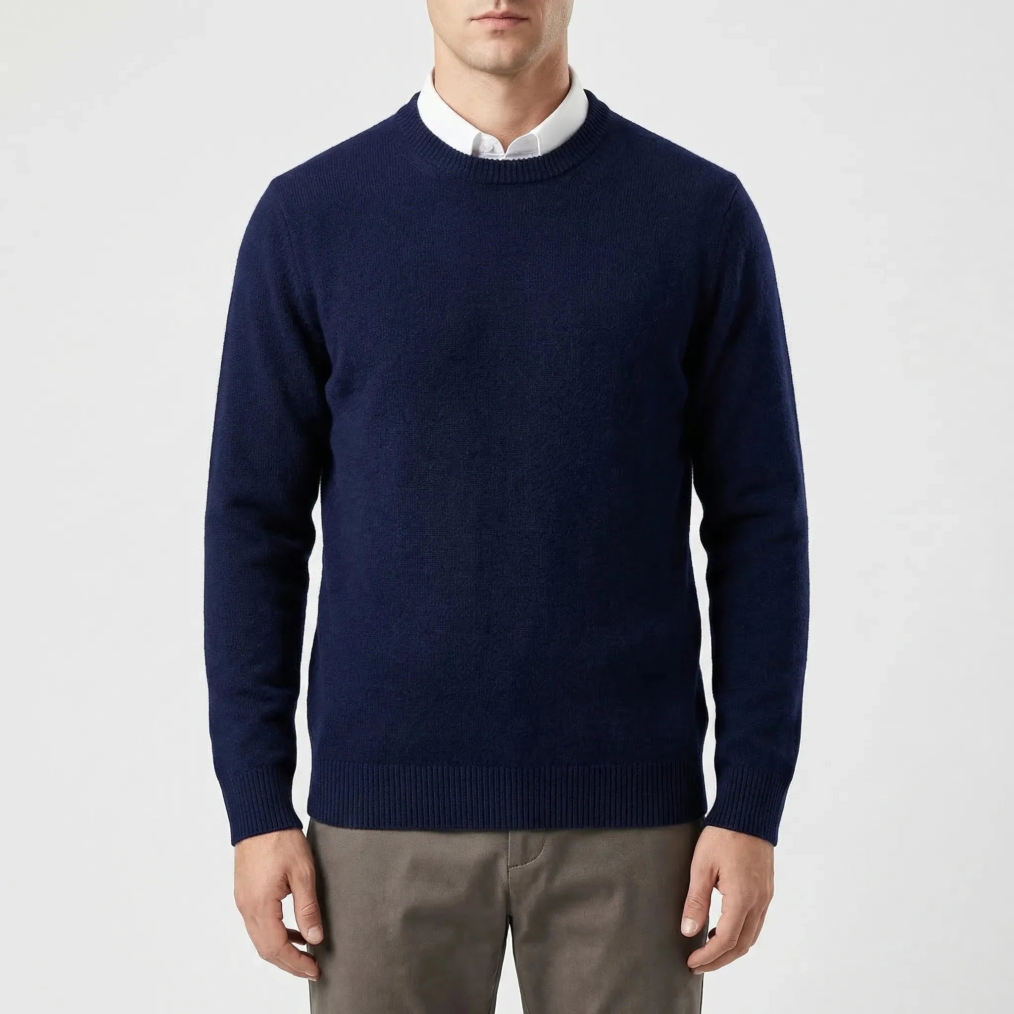 Classic Knit Sweater for Men with Crew Neck Long Sleeve Ribbed Soft Style