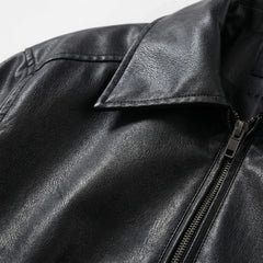 Women's Faux Leather Bomber Jacket Oversized Zip-Up Collared Slouchy Slash Pocket Ribbed Hem