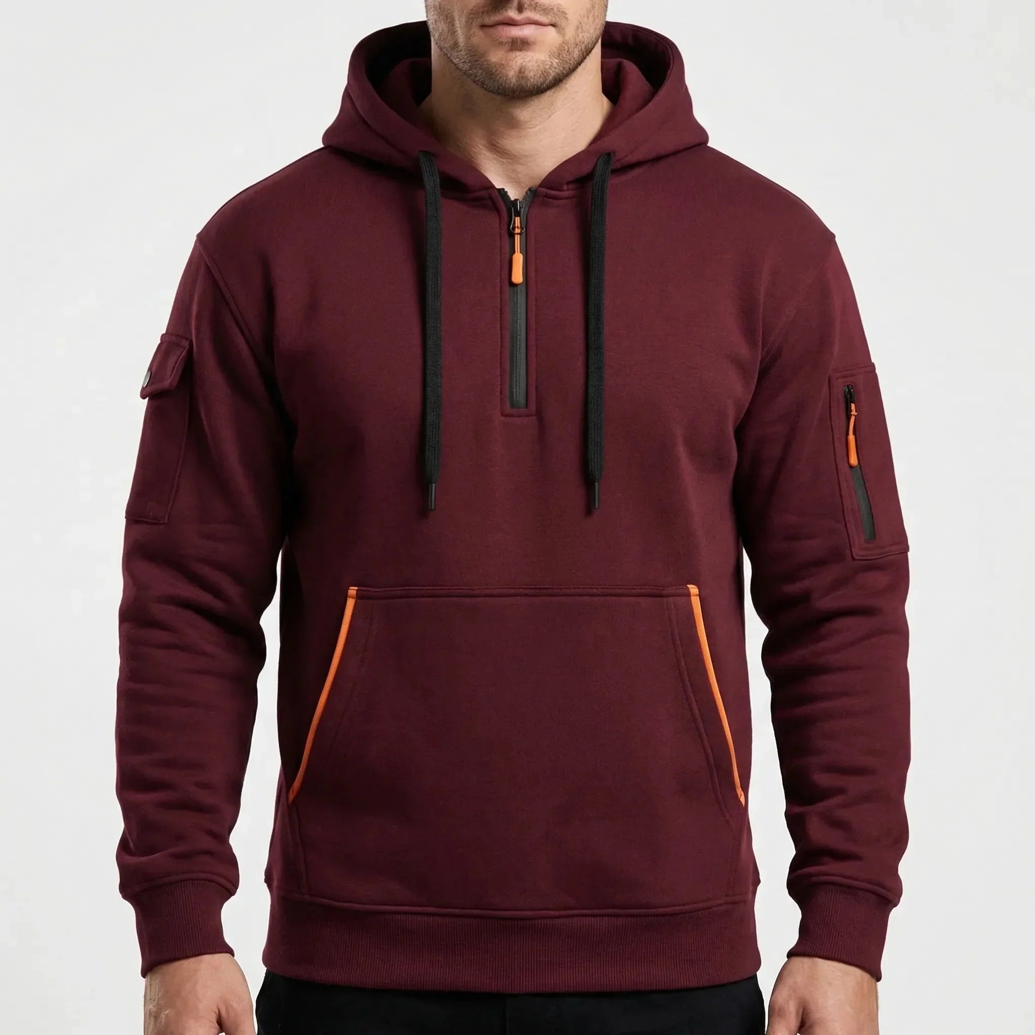 Cozy Quarter Zip Hoodie for Men with Drawstring Hood Long Sleeve Zip Pocket Fleece Casual Style