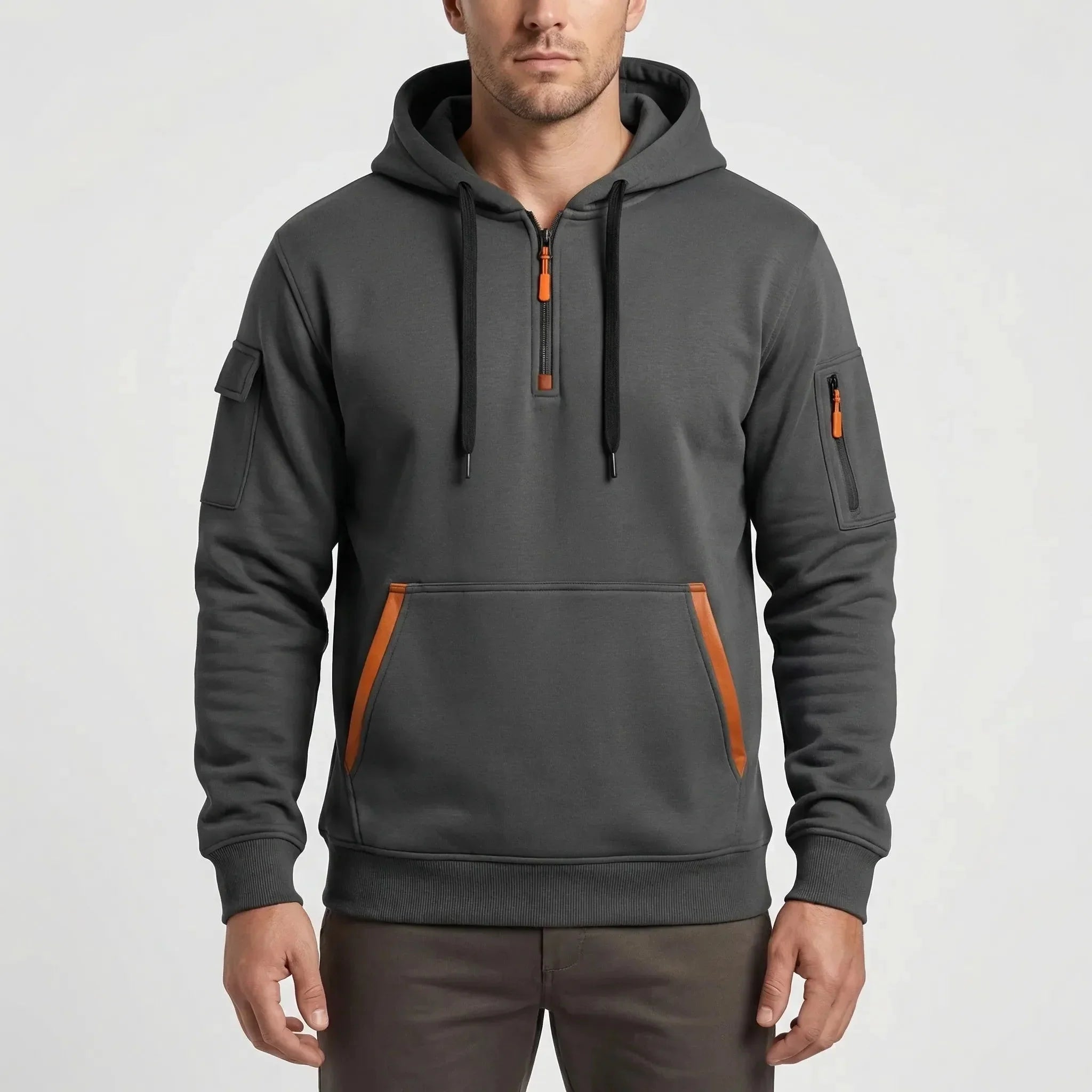 Cozy Quarter Zip Hoodie for Men with Drawstring Hood Long Sleeve Zip Pocket Fleece Casual Style